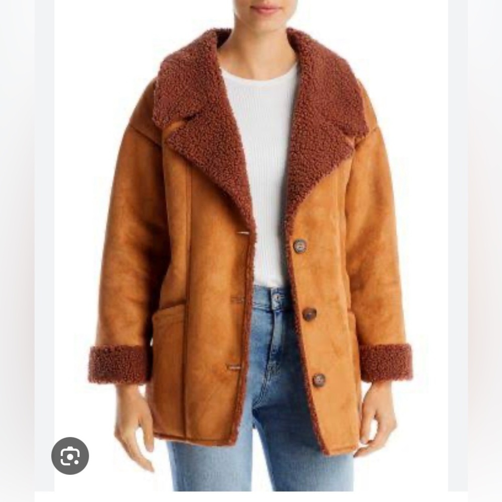 Free people Diogo oversized faux suede and sherpa coat in camel and brown. Small